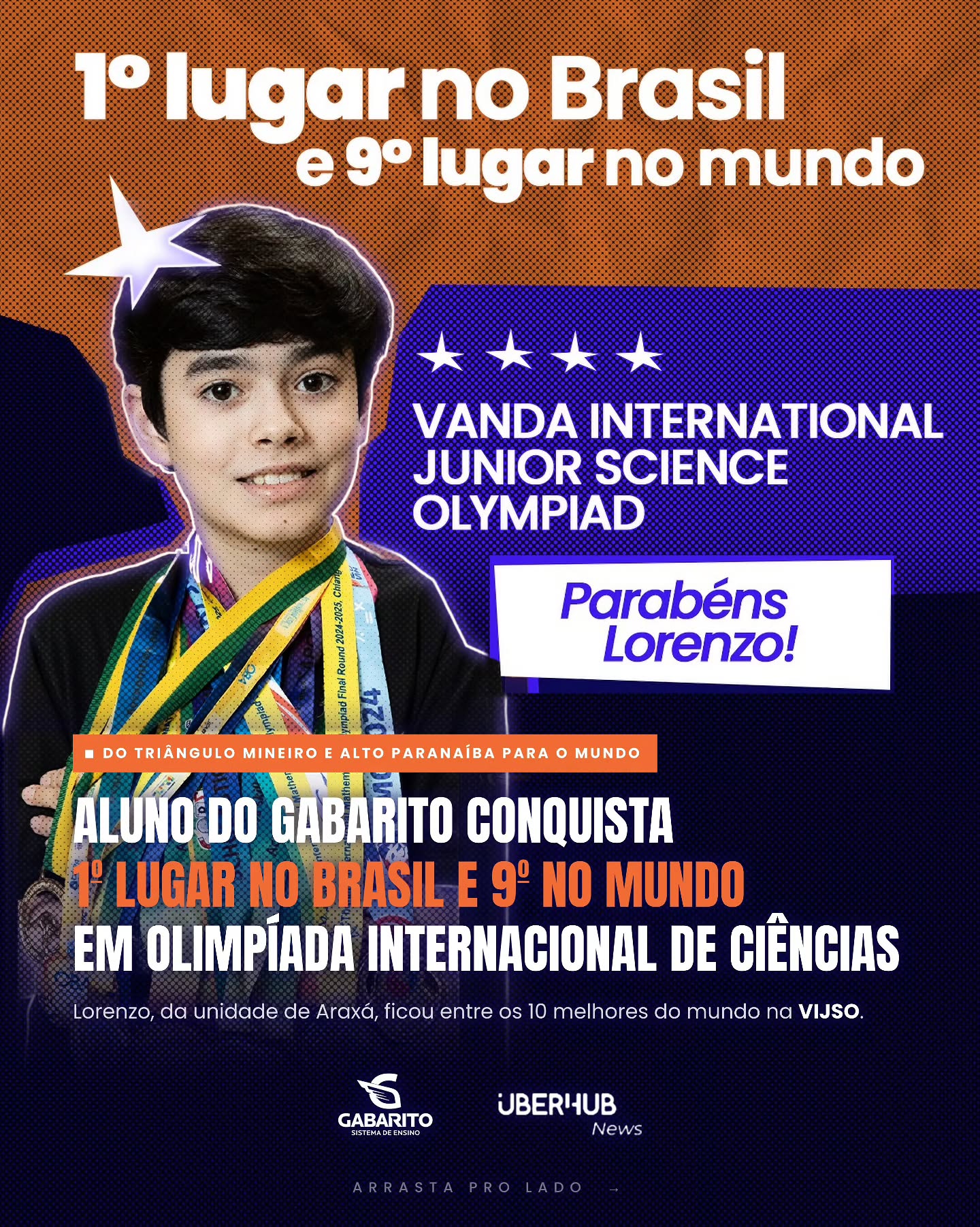 Do Triângulo Mineiro e Alto Paranaíba para o mundo: aluno do Gabarito fica em 1º do Brasil e 9º do mundo em ciências